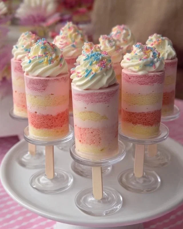 Colorful cake push pops in clear containers, perfect for dessert lovers