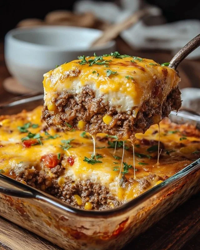 Delicious Cattle Drive Casserole served in a rustic dish
