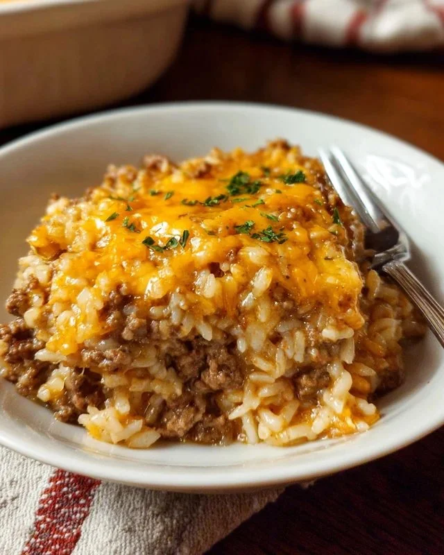 Cheesy Ground Beef and Rice Casserole