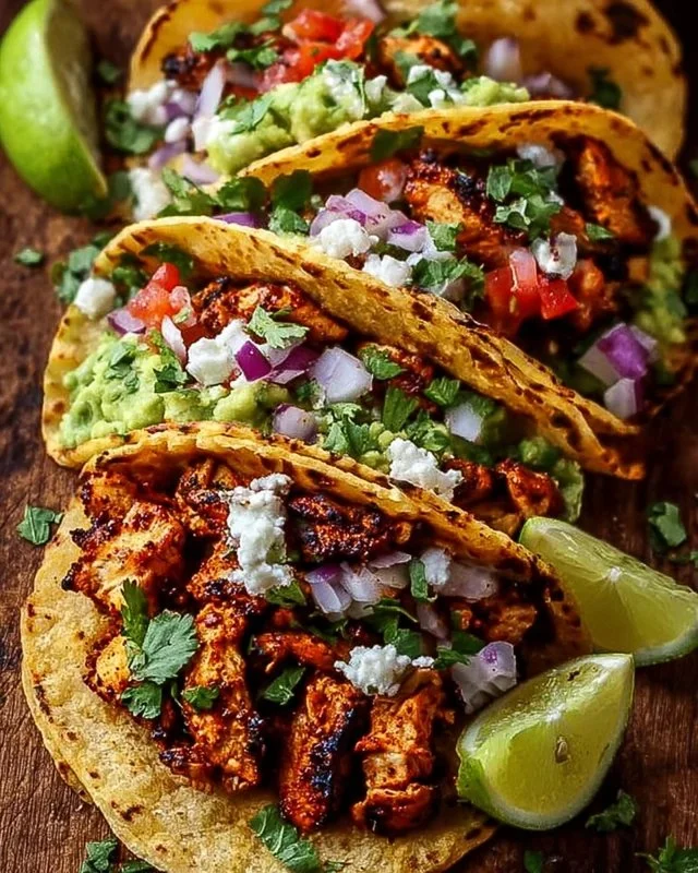 Delicious Chicken Street Tacos served with fresh toppings and vibrant colors.