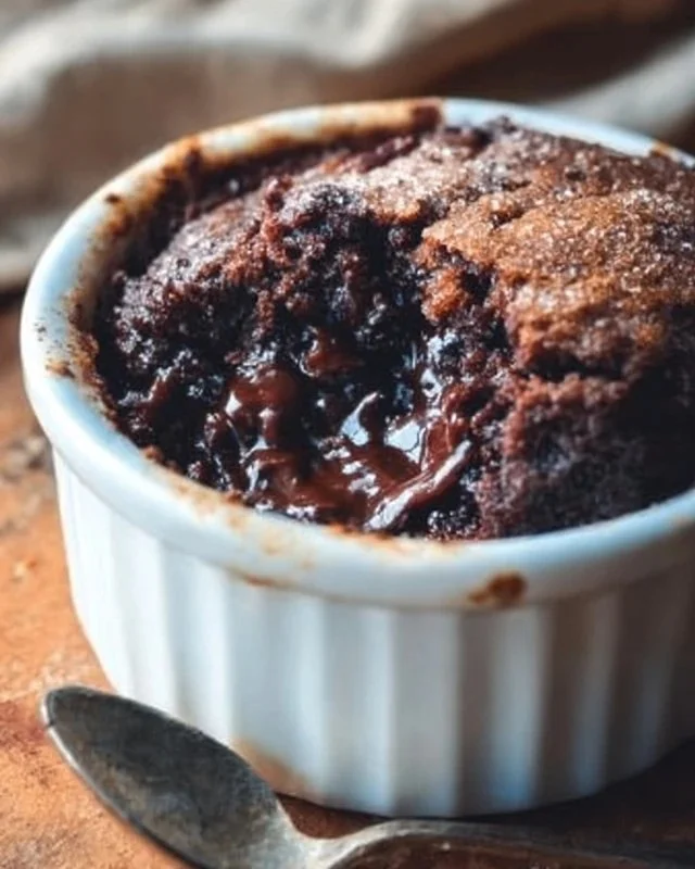 Delicious Chocolate Cobbler dessert with rich chocolate sauce and cake topping.