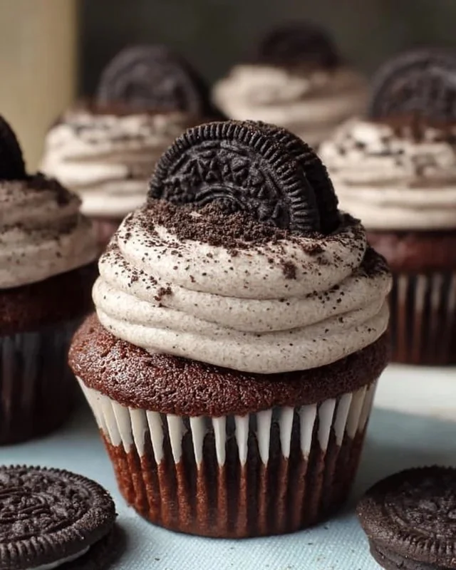 Chocolate cupcakes with Oreo buttercream frosting