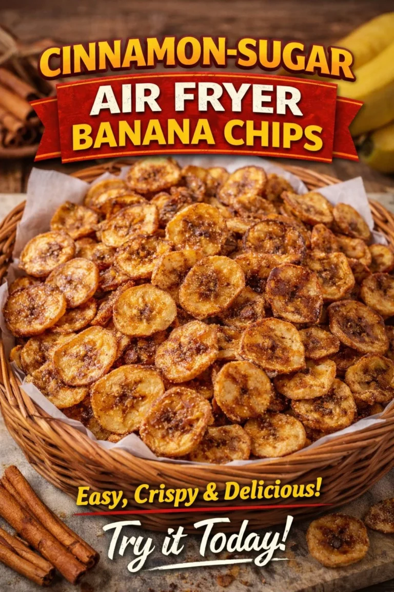 Crunchy cinnamon-sugar air fryer banana chips ready to be enjoyed as a healthy snack