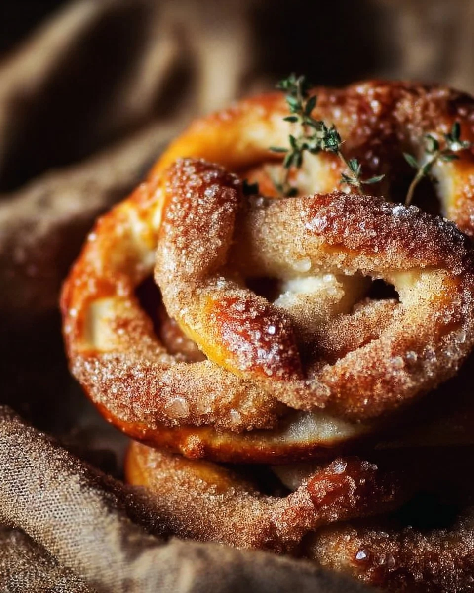 Freshly baked Cinnamon Sugar Soft Pretzels with a dusting of cinnamon sugar
