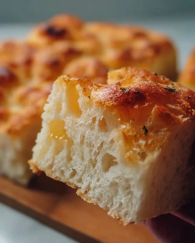 Homemade classic focaccia bread with herbs and olive oil