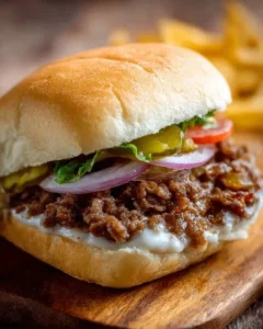 Delicious homemade Maid Rite Sandwich served on a plate.