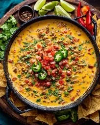 Delicious Cowboy Queso served in a bowl with tortilla chips.