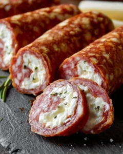 Cream Cheese Salami Roll Ups appetizer on a serving platter