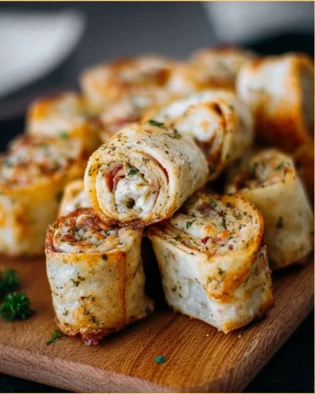 Cream cheese tortilla bites served on a platter, a tasty appetizer.