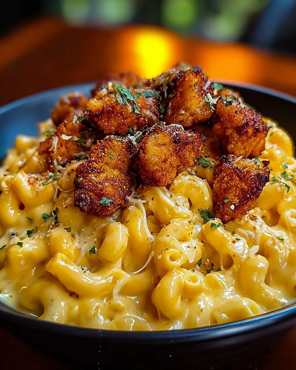 Creamy Honey Pepper Chicken Mac and Cheese with a savory and sweet flavor