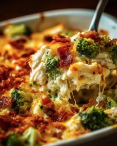 Creamy low carb chicken casserole dish with vegetables and cheese