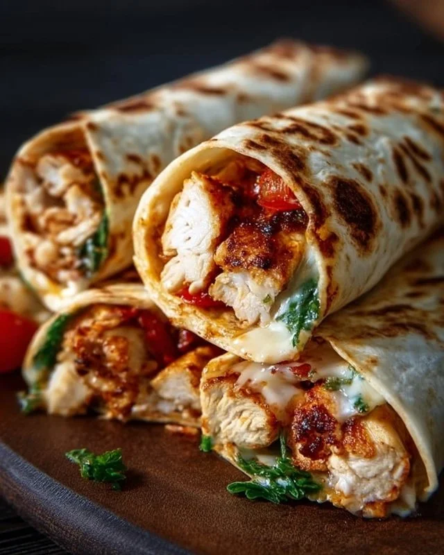 Crispy air fryer chicken wrapped with mozzarella in a tortilla
