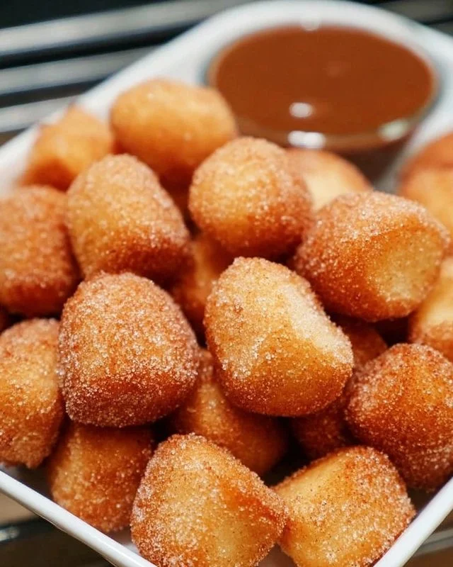 Crispy Air Fryer Churro Bites served with chocolate sauce