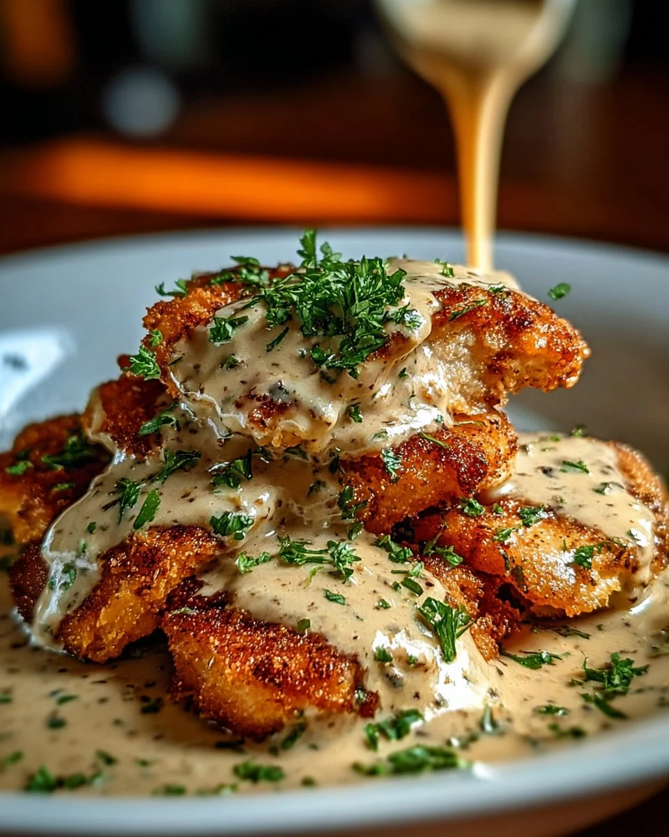 Crispy Parmesan Chicken served with garlic sauce on a plate