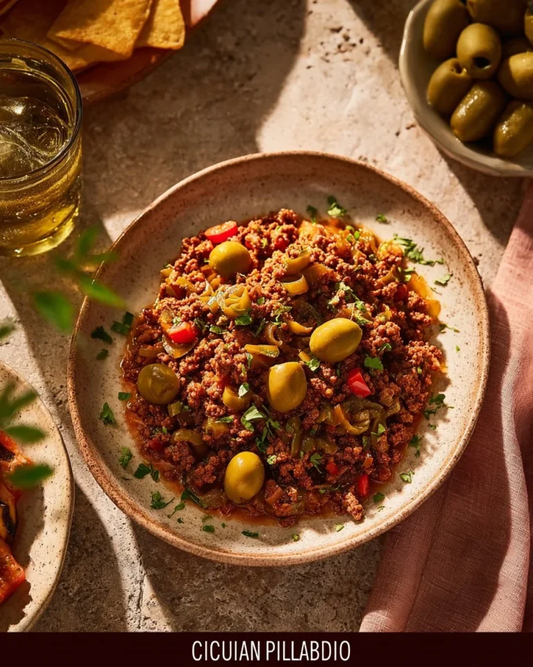 Cuban Beef Picadillo served with rice and plantains