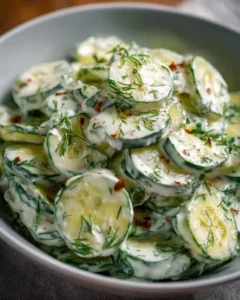 Bowl of Cucumber Ranch Crack Salad with fresh cucumbers and ranch dressing