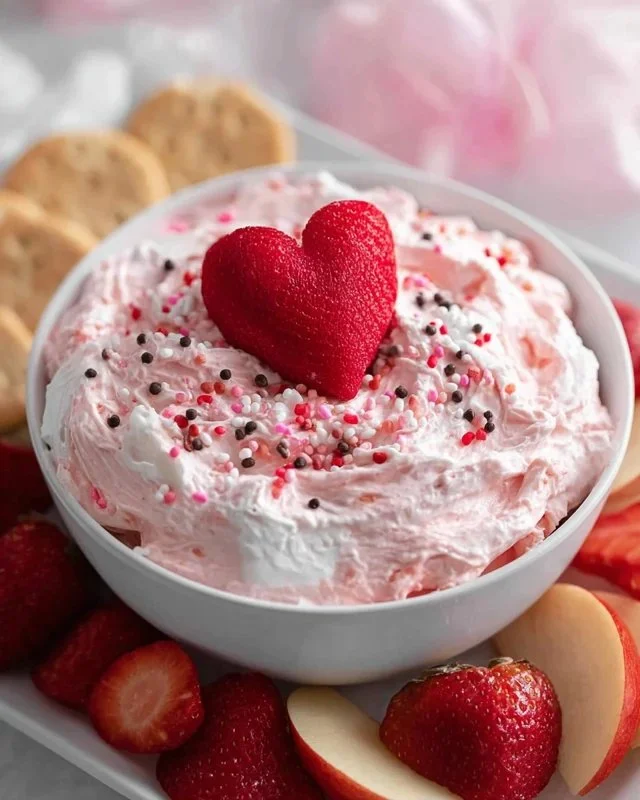 Easy 5-minute Valentine's Day dessert dip served in a bowl