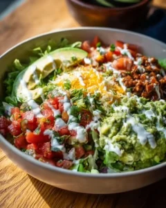 Easy low carb burrito bowl with colorful ingredients, perfect for breakfast