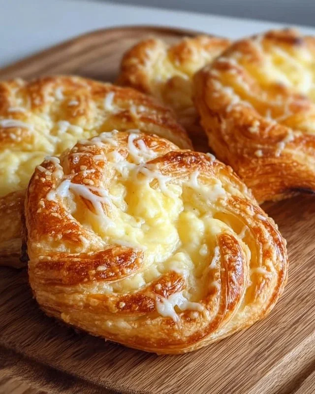 Delicious easy puff pastry cheese danish on a plate.