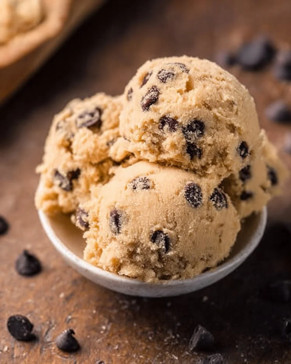 Edible chocolate chip cookie dough made with safe ingredients for snacking