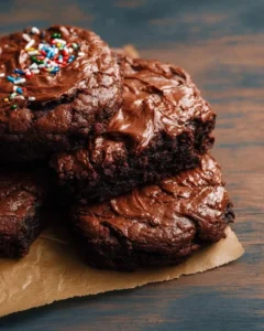 Decadent fudgy brownies with creamy chocolate frosting on top