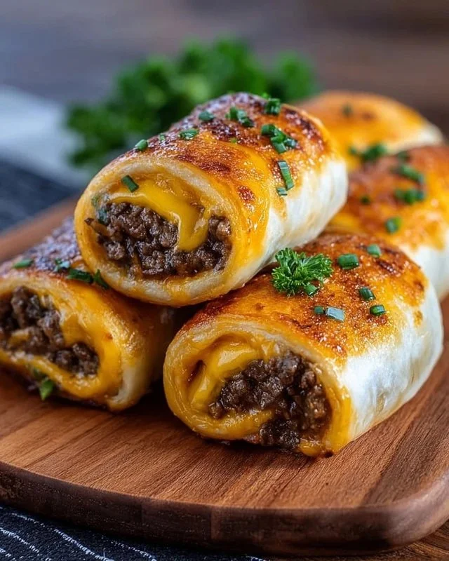 Garlic Butter Beef Cheeseburger Rollups ready to serve with a side of dipping sauce