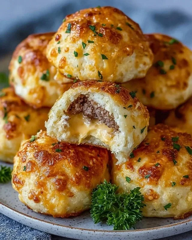 Garlic Parmesan cheeseburger bombs on a plate, ready to serve