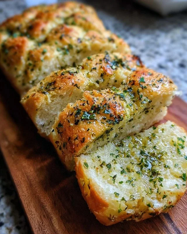Freshly baked Garlic Parmesan Herb Bread with herbs and cheese