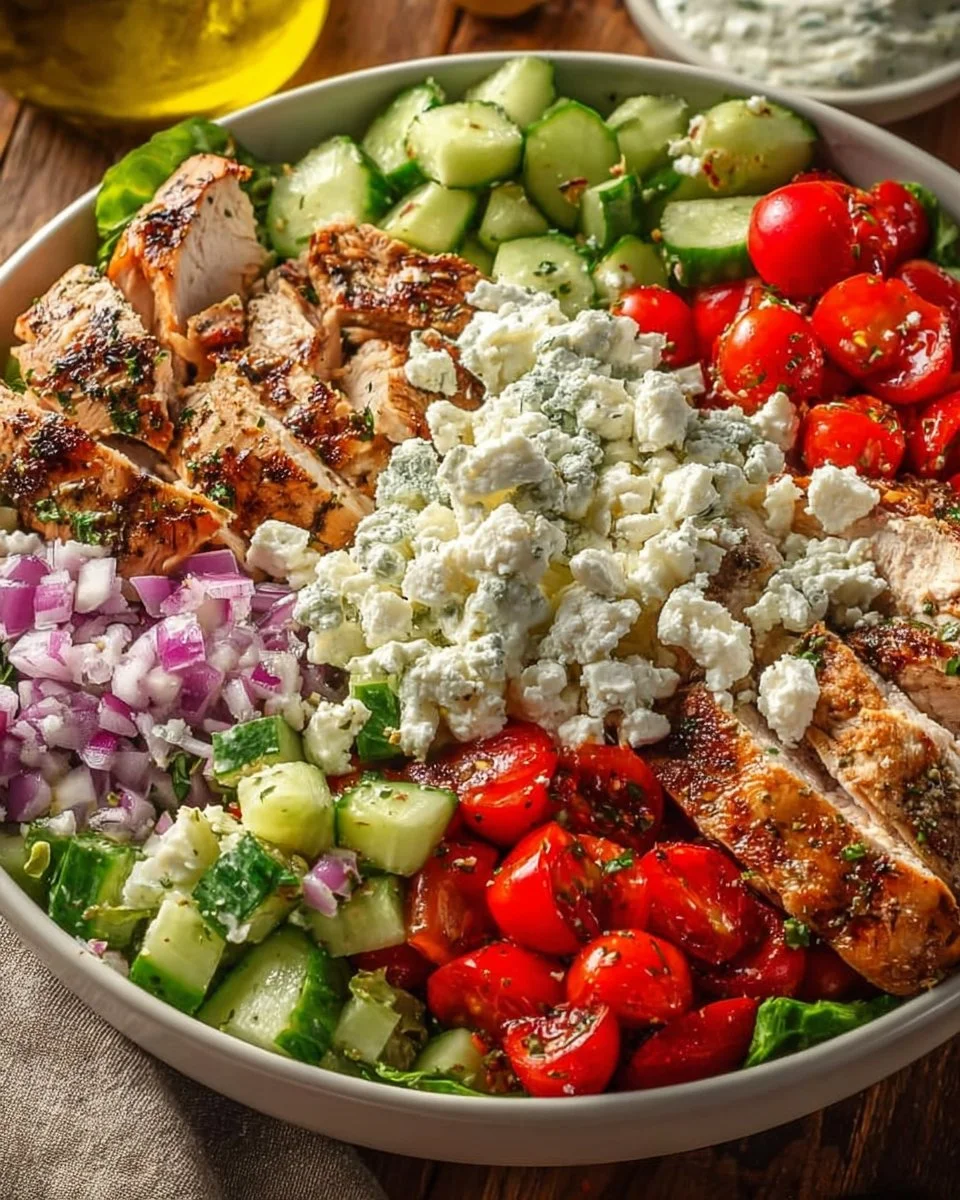 Healthy Greek Chicken Bowls with fresh vegetables and flavorful ingredients