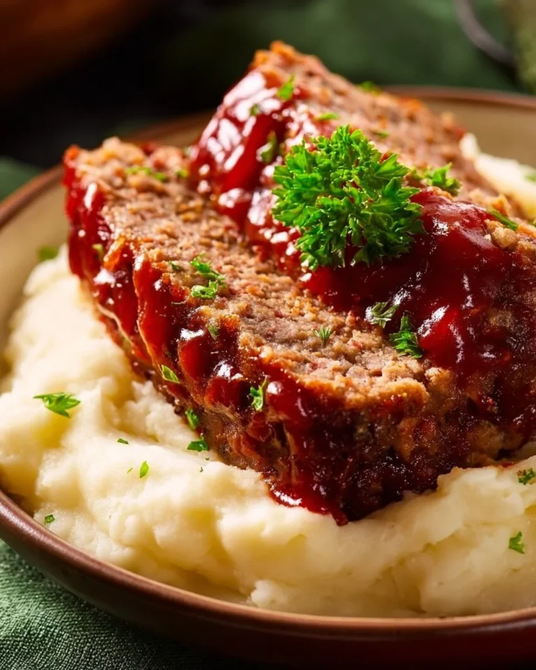 Delicious ground venison meatloaf fresh out of the oven, garnished with herbs.