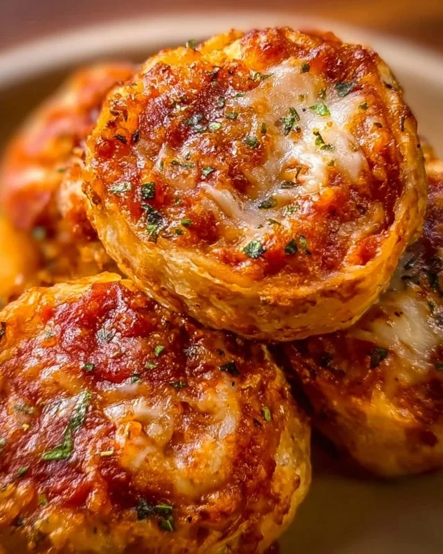 High protein pepperoni pizza rolls served on a plate