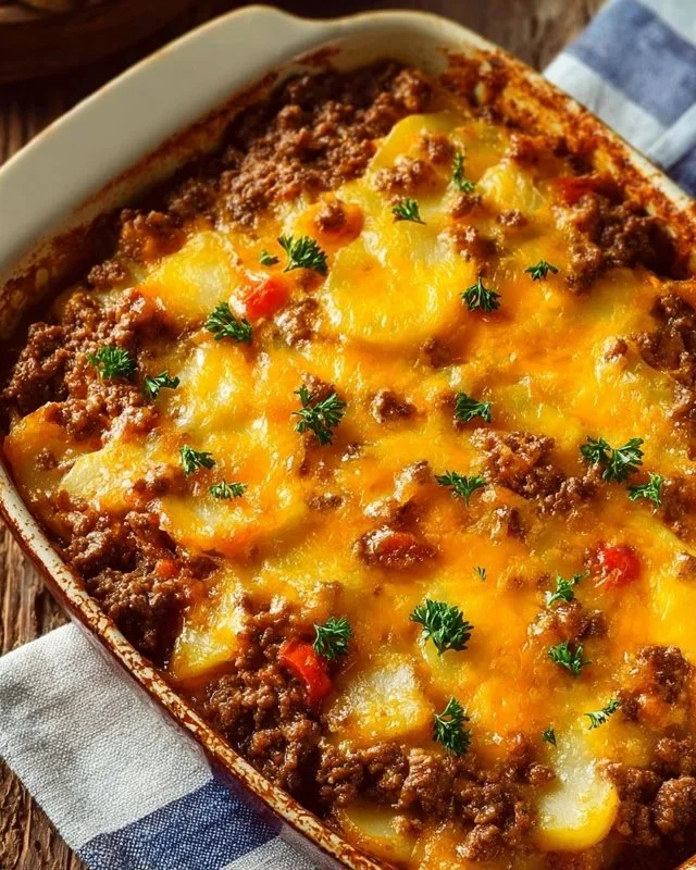 Delicious Hobo Casserole made with ground beef and vegetables