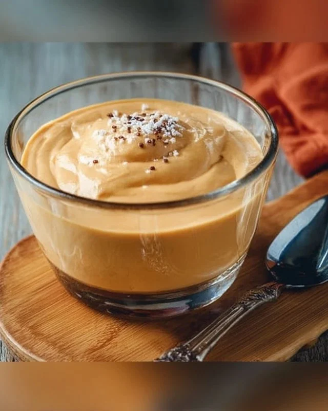 Bowl of homemade butterscotch pudding topped with whipped cream
