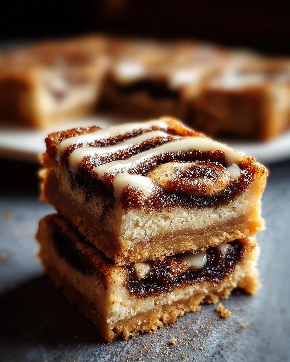 Delicious cinnamon roll bliss bars topped with icing and cinnamon