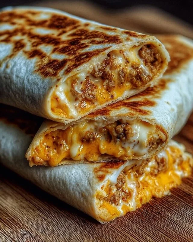 Delicious grilled cheese burrito with melted cheese and crispy tortilla