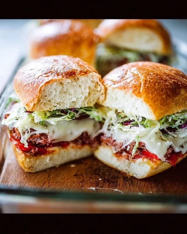 Italian Grinder Sliders made with savory ingredients and fresh toppings
