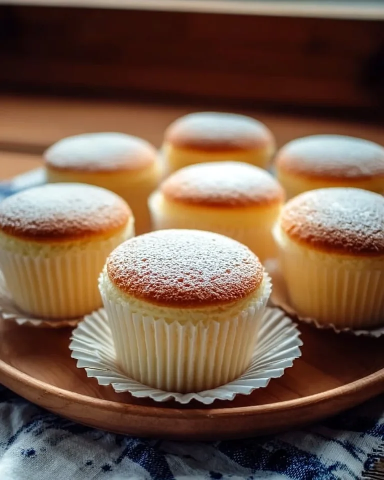 Fluffy Japanese Cotton Cheesecake Cupcakes with a light texture and creamy frosting