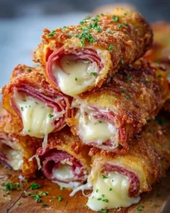 Keto Crispy Reuben Roll-Ups served on a plate with dipping sauce