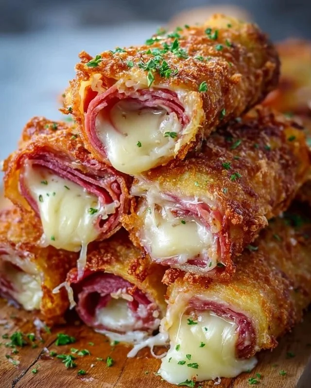 Keto Crispy Reuben Roll-Ups served on a plate with dipping sauce