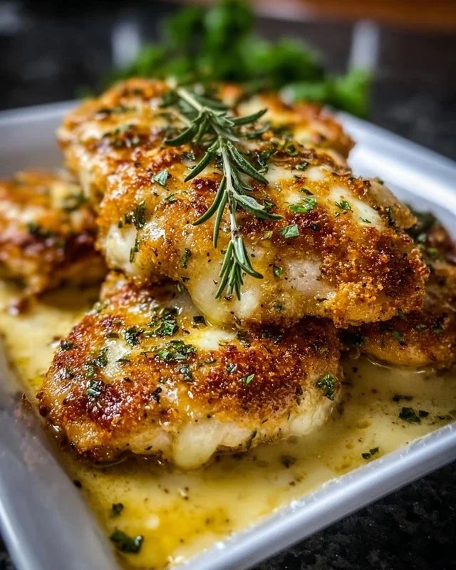 Keto Garlic Parmesan Chicken on a plate garnished with herbs