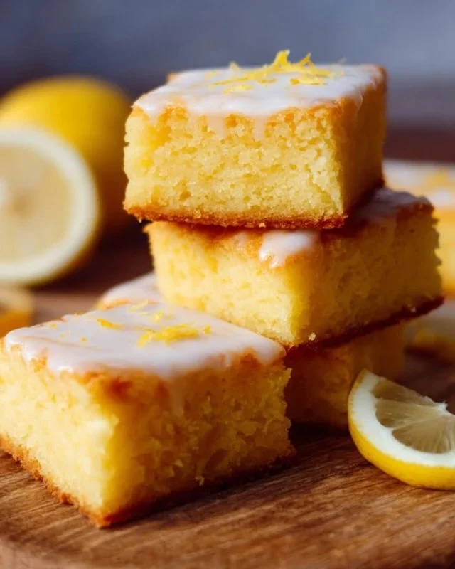 Delicious homemade lemon brownies with a rich yellow frosting.