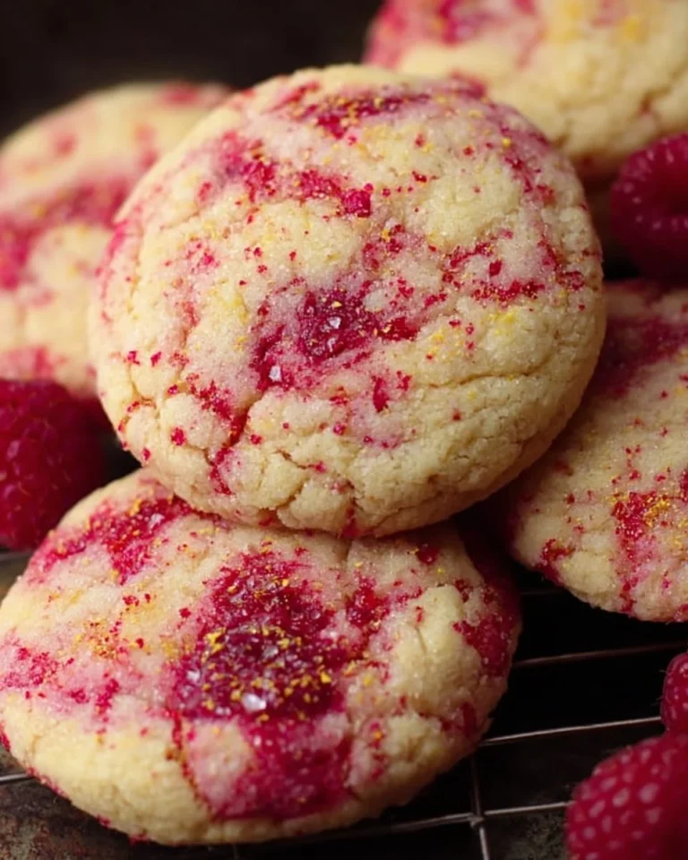 Freshly baked lemon raspberry cookies with a tart and sweet flavor combination.