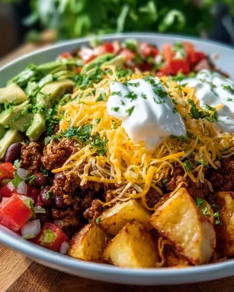 Loaded Potato Taco Bowl with toppings