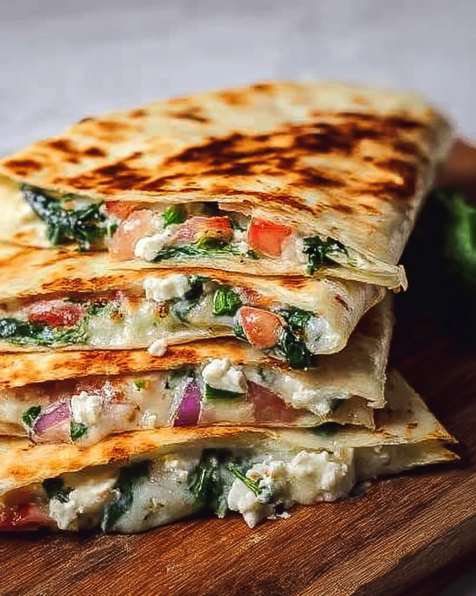 Mediterranean Quesadilla Recipe with Spinach, Feta, and Mozzarella