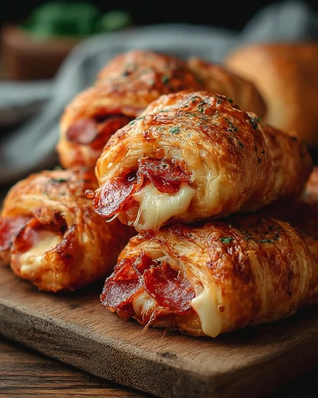 Mozzarella Pepperoni Croissant Rolls with melted cheese and pepperoni