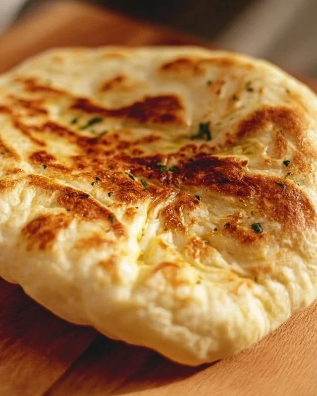 No-oven Turkish bread Bazlama with only 3 ingredients on a wooden board