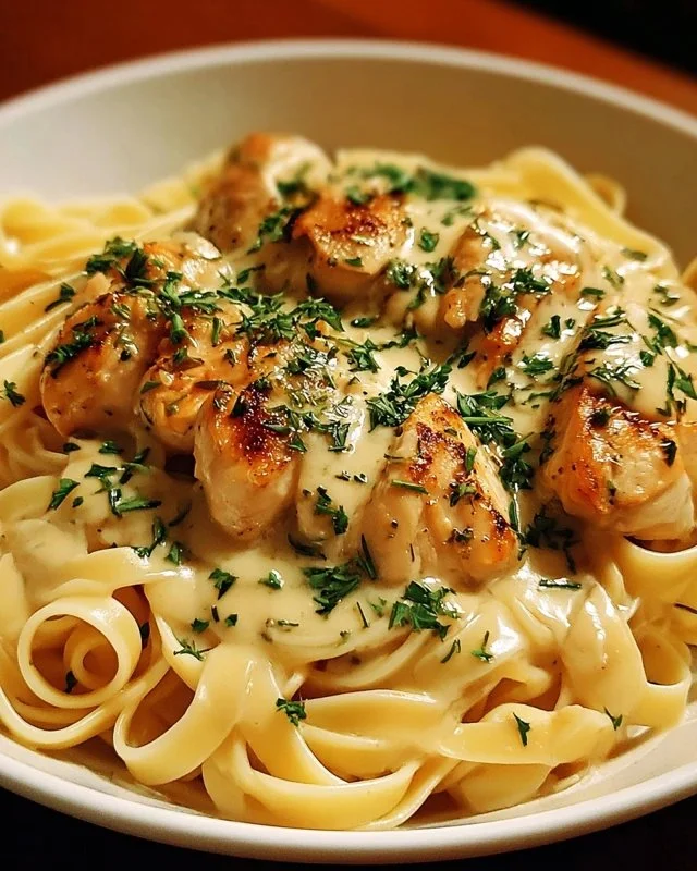 One-Pan Chicken with Buttered Noodles dish ready to serve