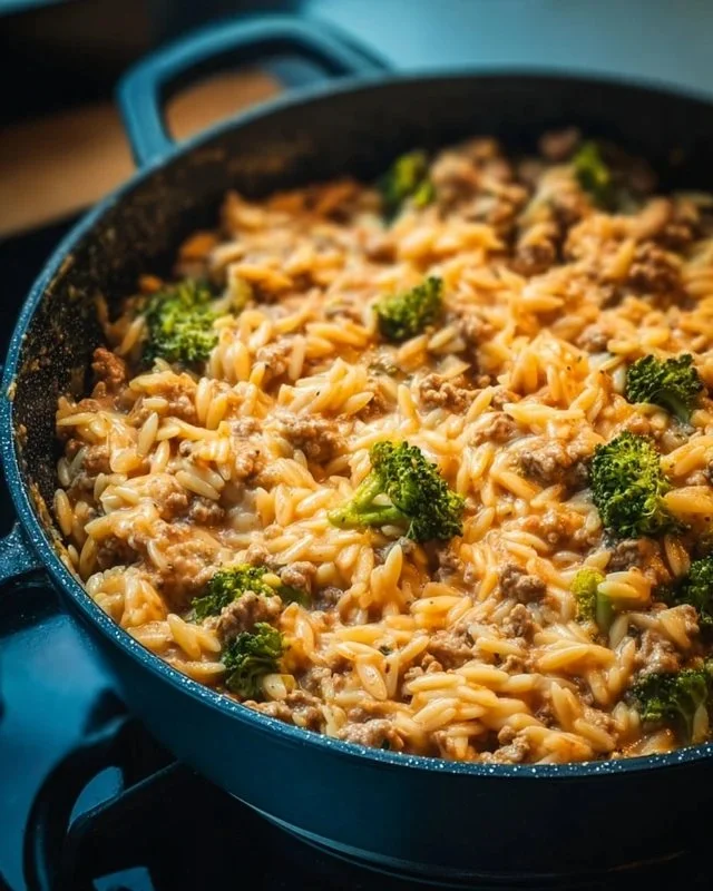 One-Pot Ground Turkey Orzo dish served in a bowl with fresh herbs
