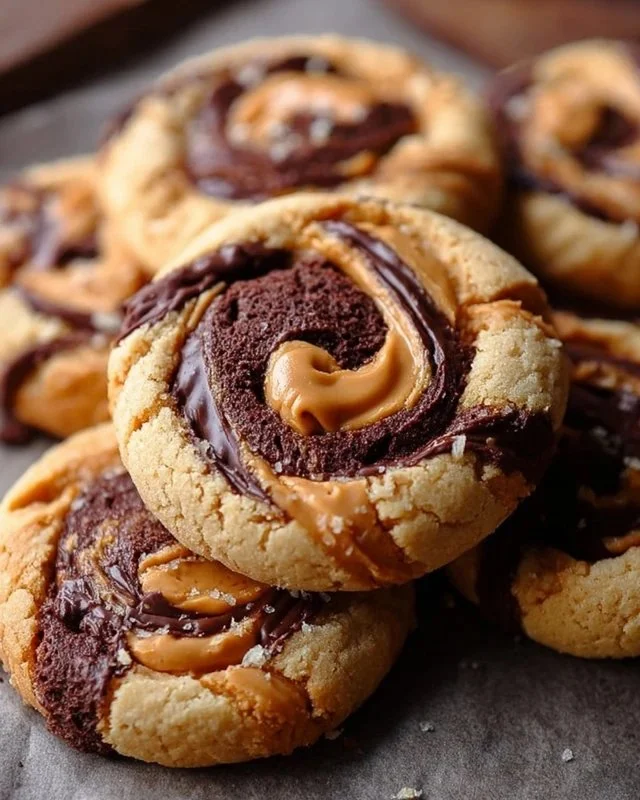 Peanut Butter Brownie Swirl Cookies with chocolate and peanut butter swirl.