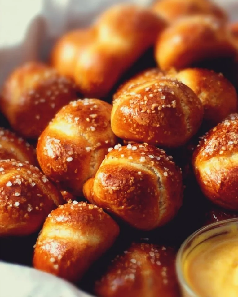 Freshly baked pretzel bites served with mustard dip